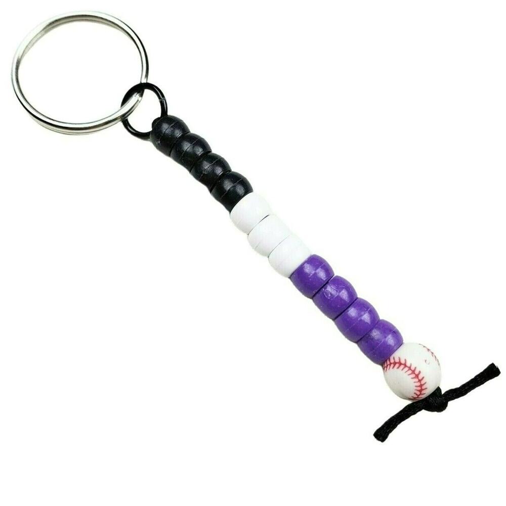 Baseball Keychain‎ Purple White Black MLB Little League Sports Fan Mom Dad Gift